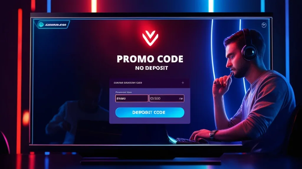 Player entering a promo code into a dark casino cashier screen.