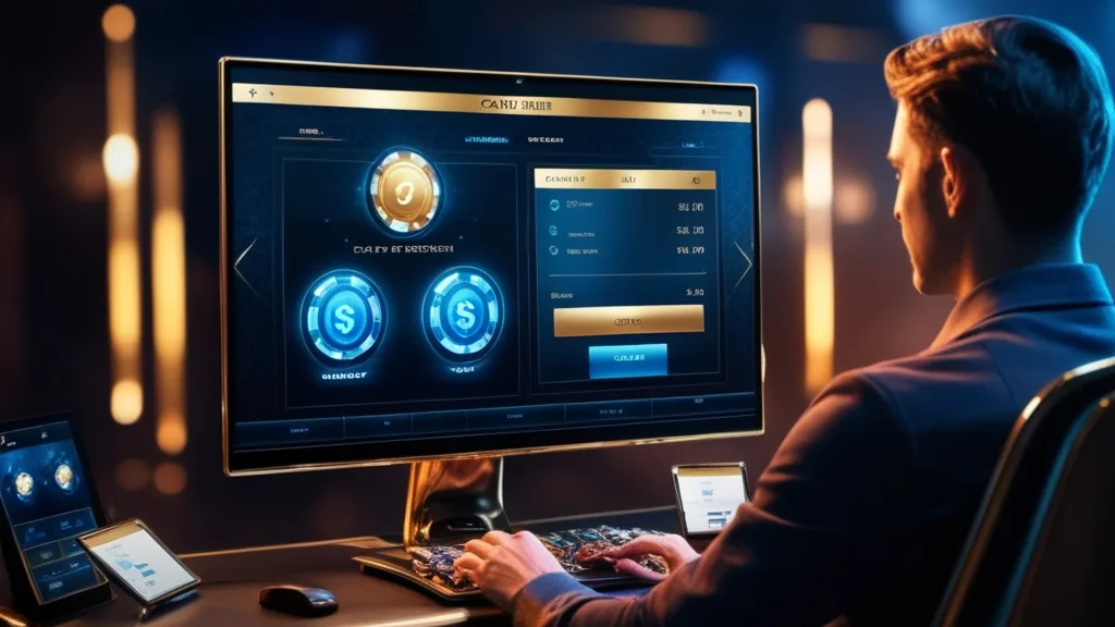 A player viewing deposit and withdrawal options on a dark casino cashier screen
